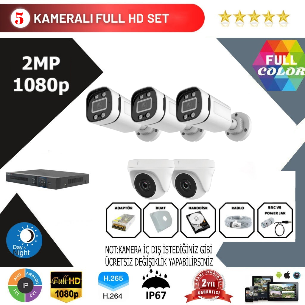 5 Kameralı 2MP Kurulum Dahil