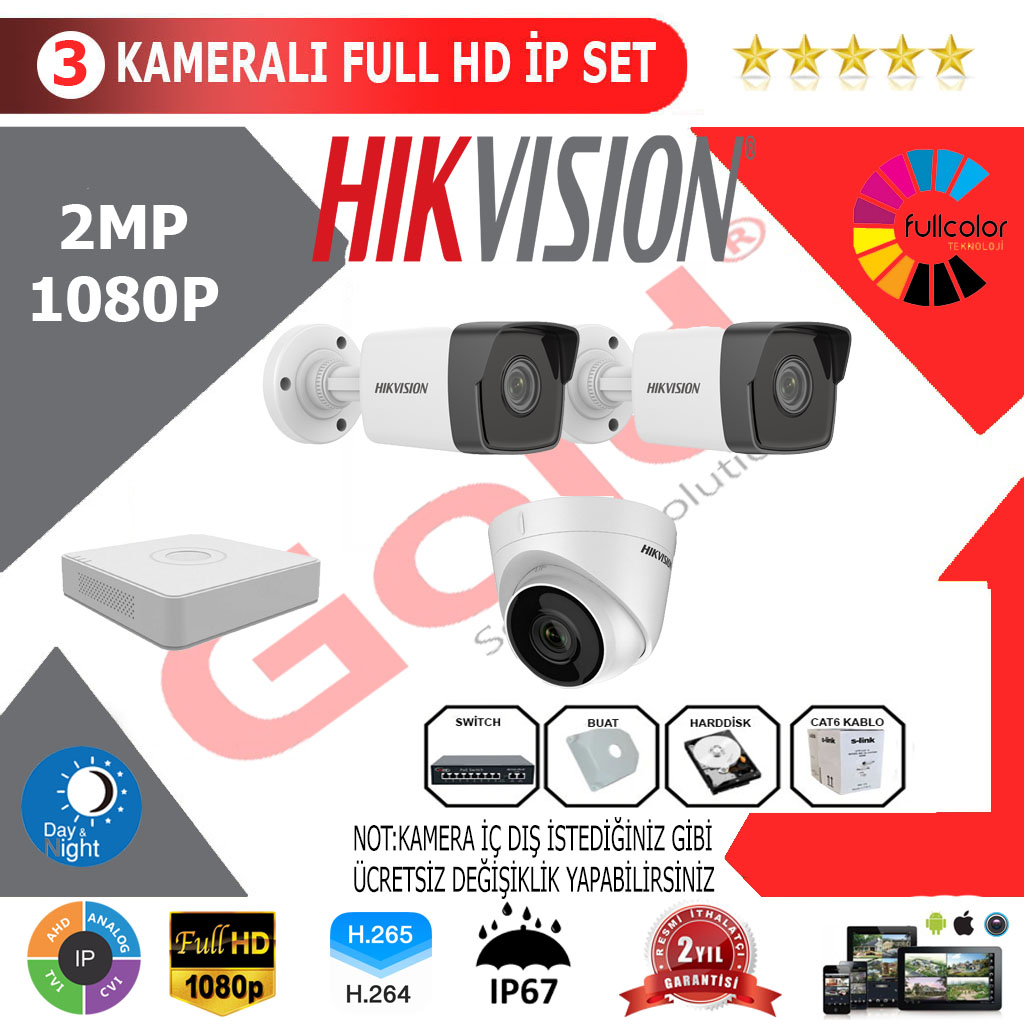 Hikvision 3'lü İp Kamera Montajlı
