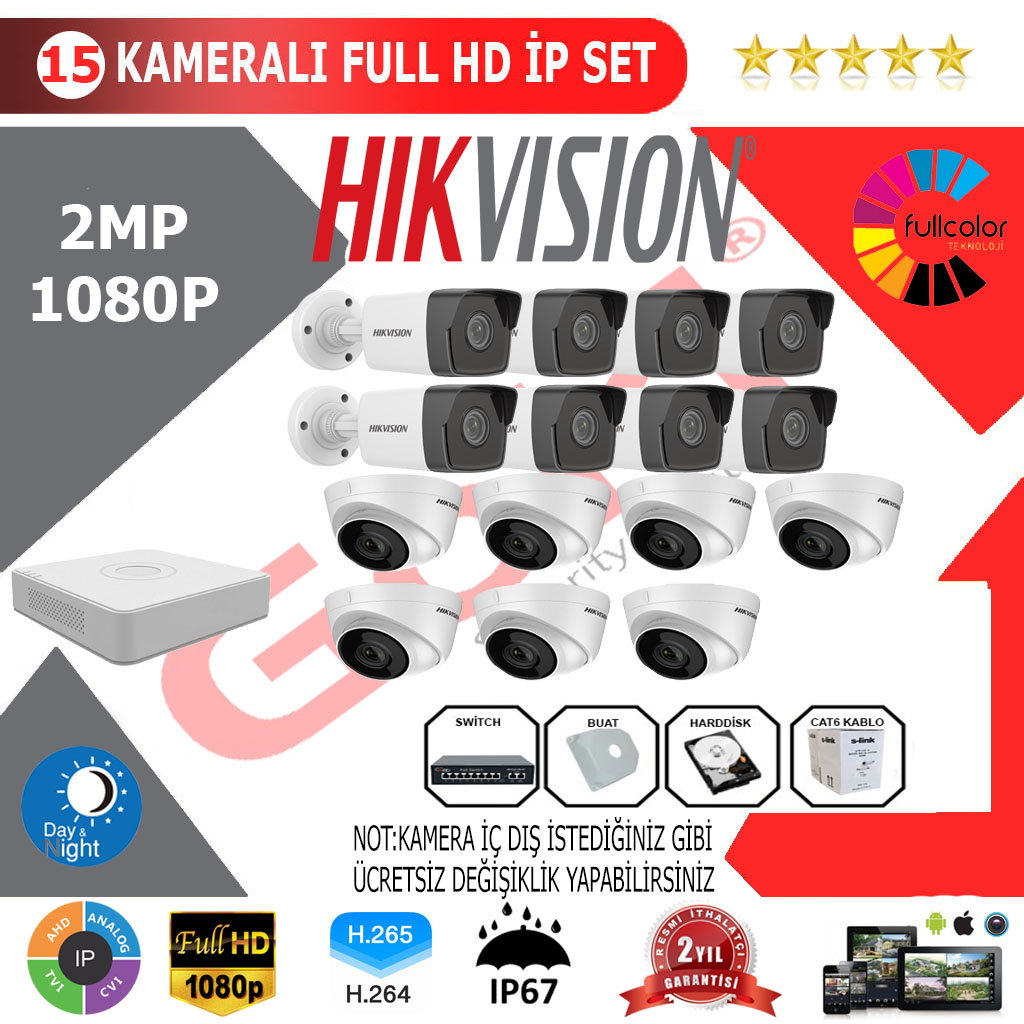 Hikvision İp 15'li Kurulum Dahil