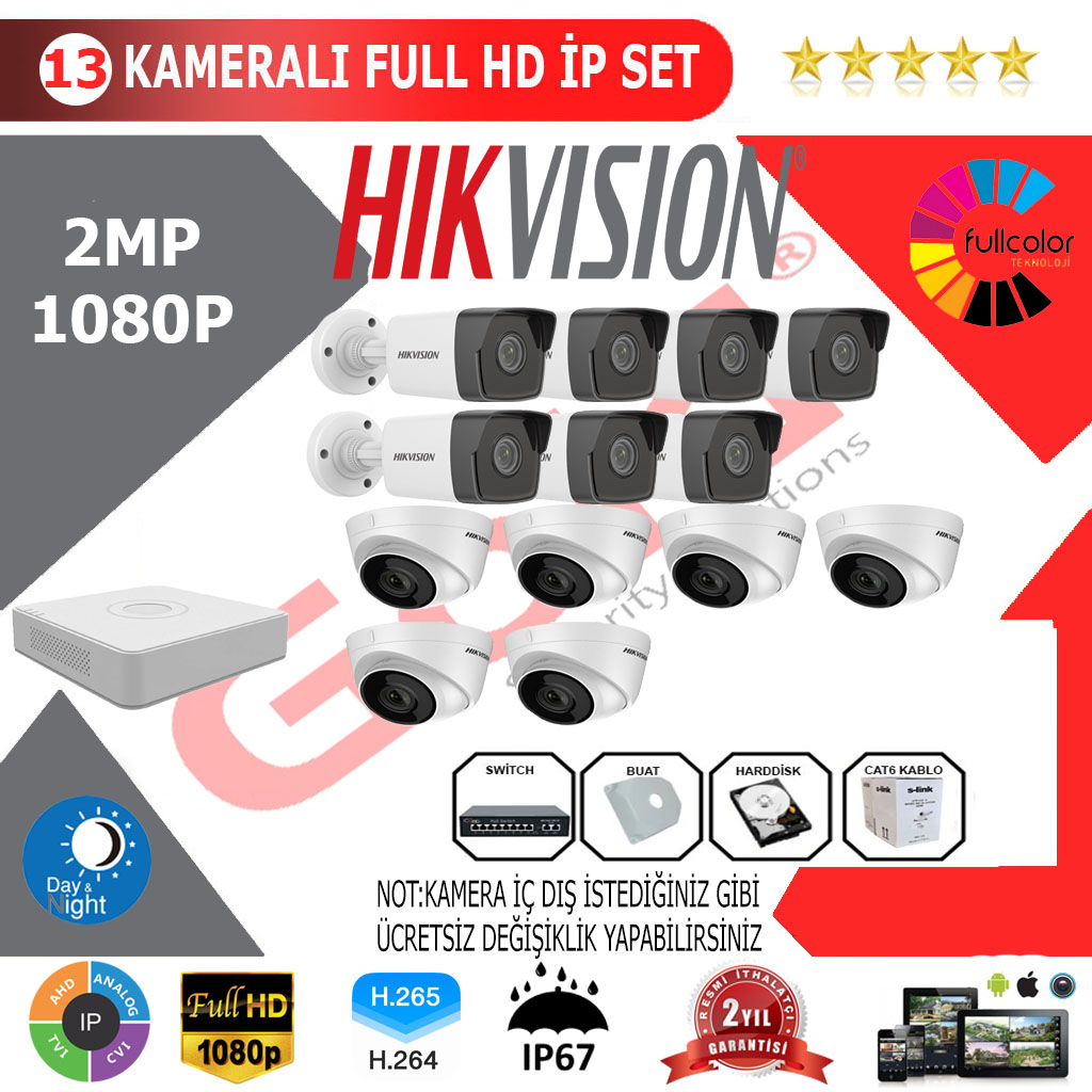 Hikvision İp 13'lu Kurulum Dahil
