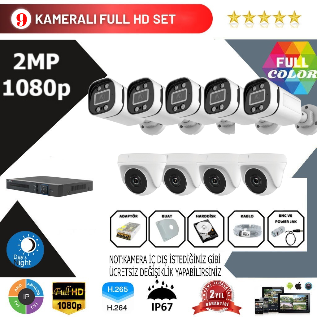 9 Kameralı 2MP Kurulum Dahil